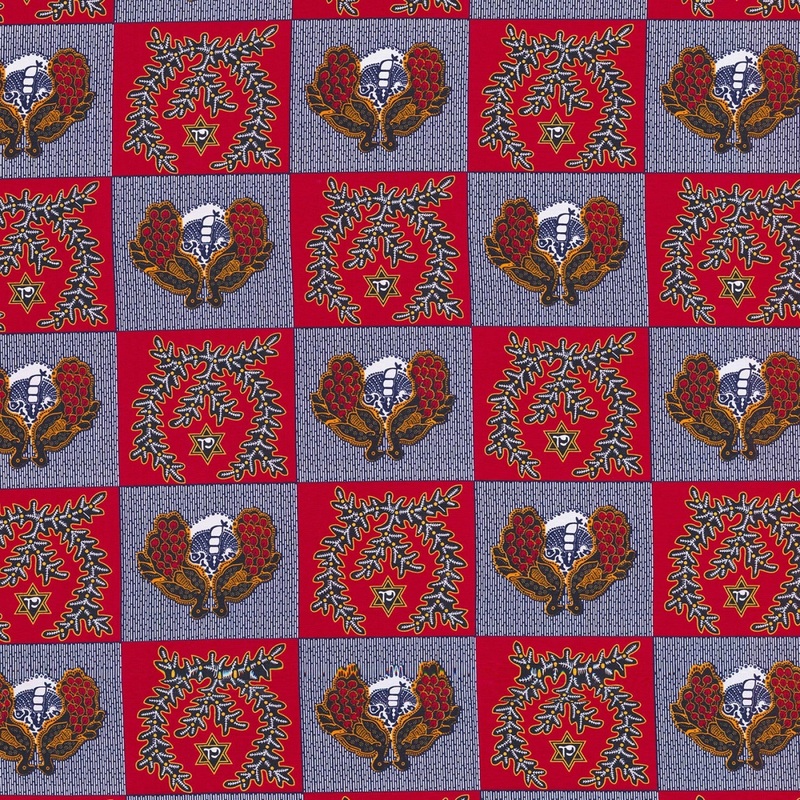 African Print Chaigany Wax Hasana Red Gray Block Print Tribal Springs Creative Cotton Fabric