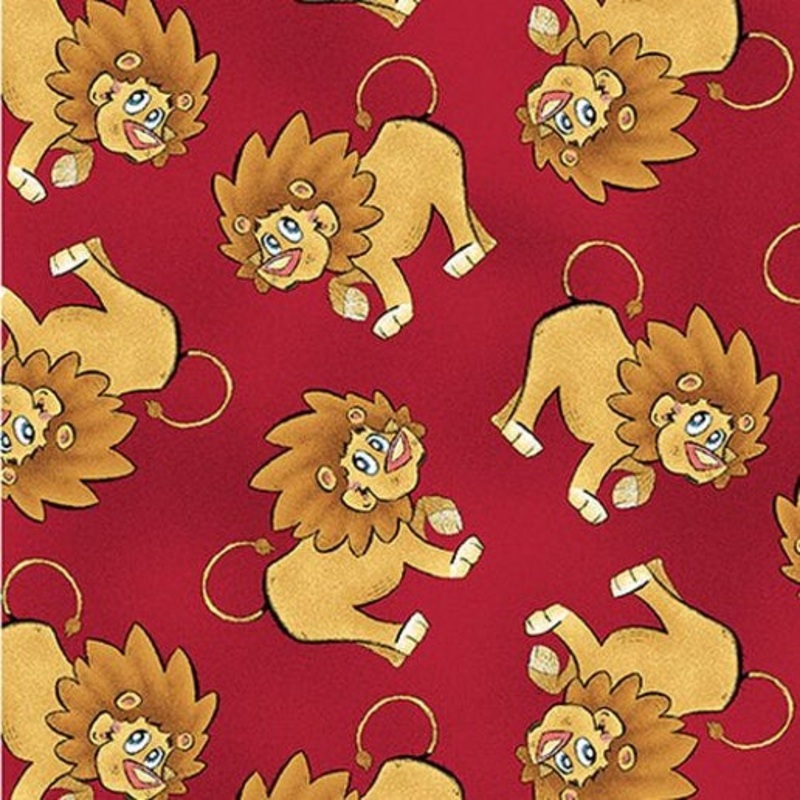 A Jungle Story Tossed Lions Red Eric Sturtevant Studio E Cotton Fabric