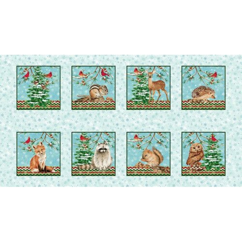 Winterwood Animal Blocks Ice Blue Panel 24" L Howard Studio E Cotton Fabric
