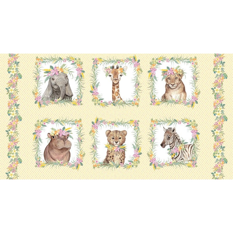 All Big Things Start Small Baby Animals Block Print Panel 24" Multi Beth Reed Studio E Cotton Fabric