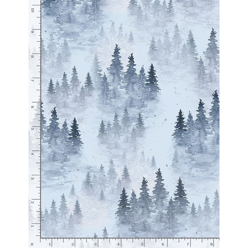Winter Woods Winter Evergreen Trees Blue Timeless Treasures Cotton Fabric
