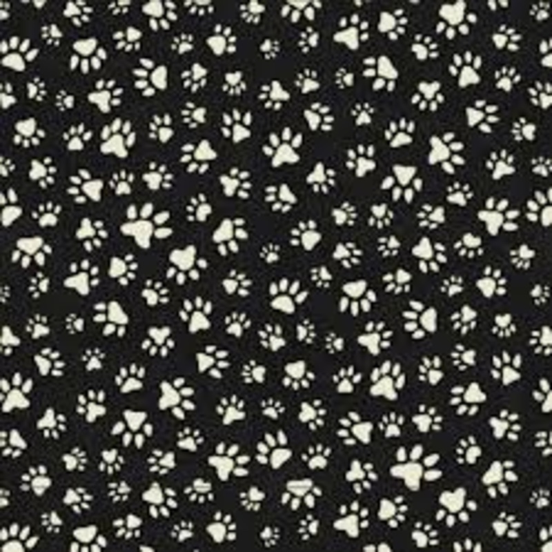 All You Need Is Love and a Dog Paw Print Allover Black Beth Logan Henry Glass Cotton Fabric