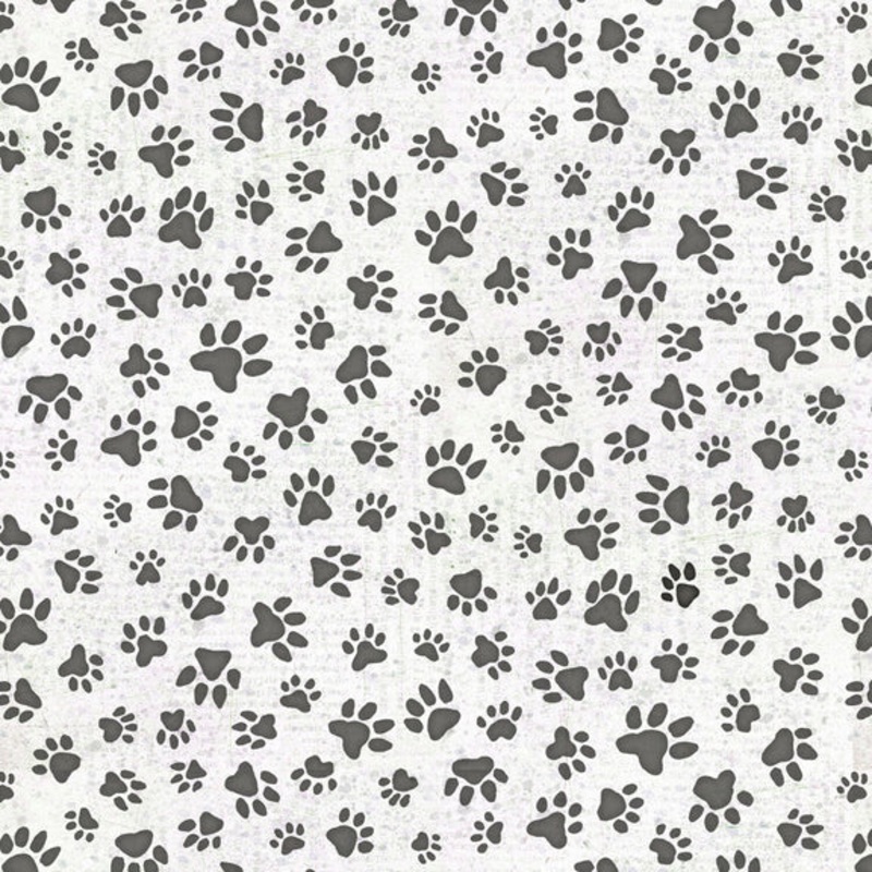 All You Need Is Love and a Dog Paw Print Allover White Beth Logan Henry Glass Cotton Fabric
