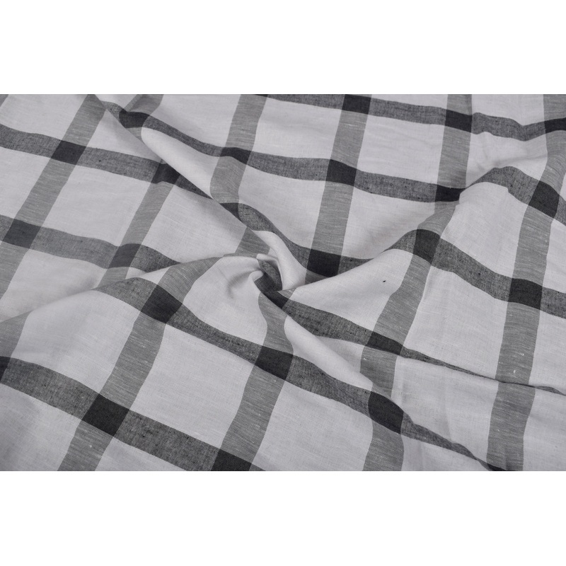 Black & White Check Cotton Linen Fabric