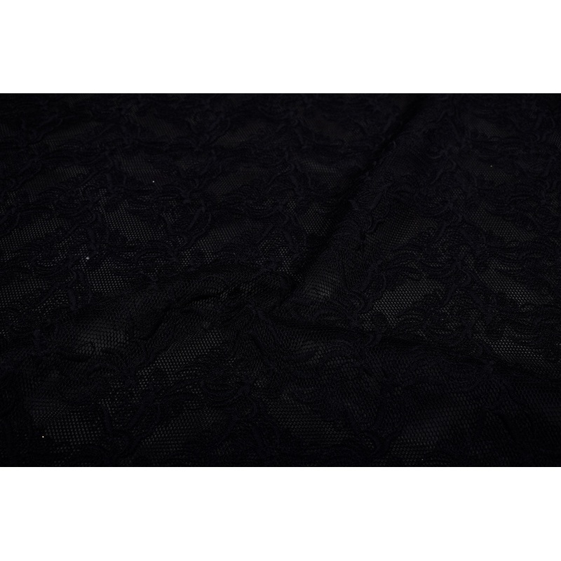 Black Floral Embroidered Net Fabric