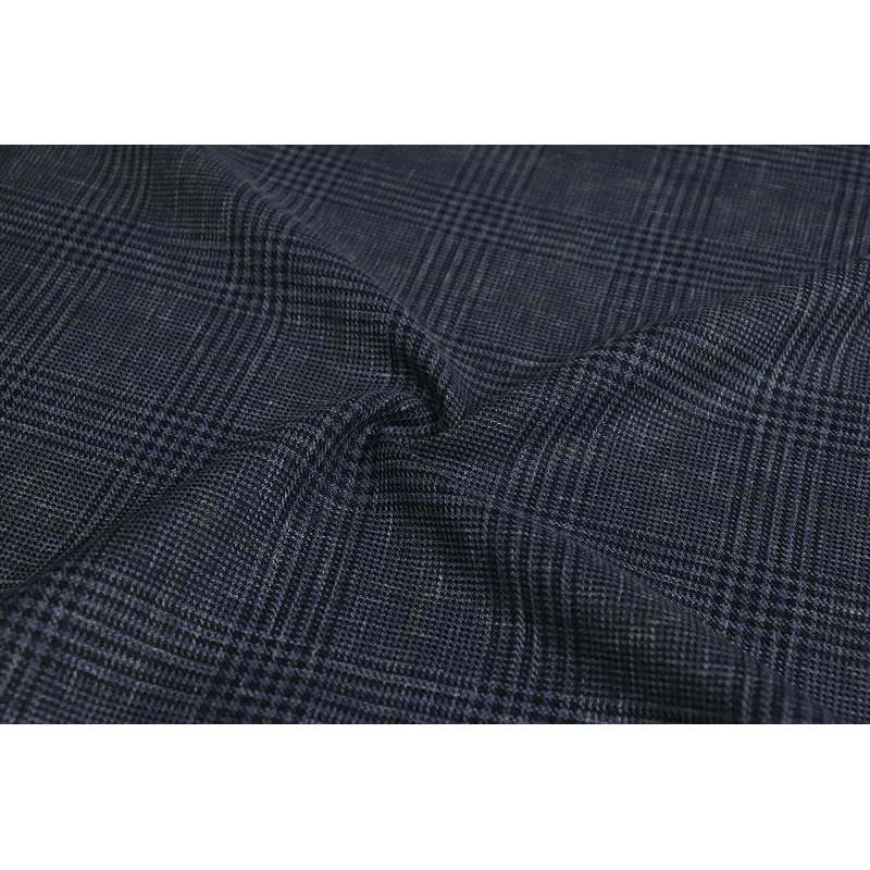 Blue & Black Checks Linen Wool Silk Fabric