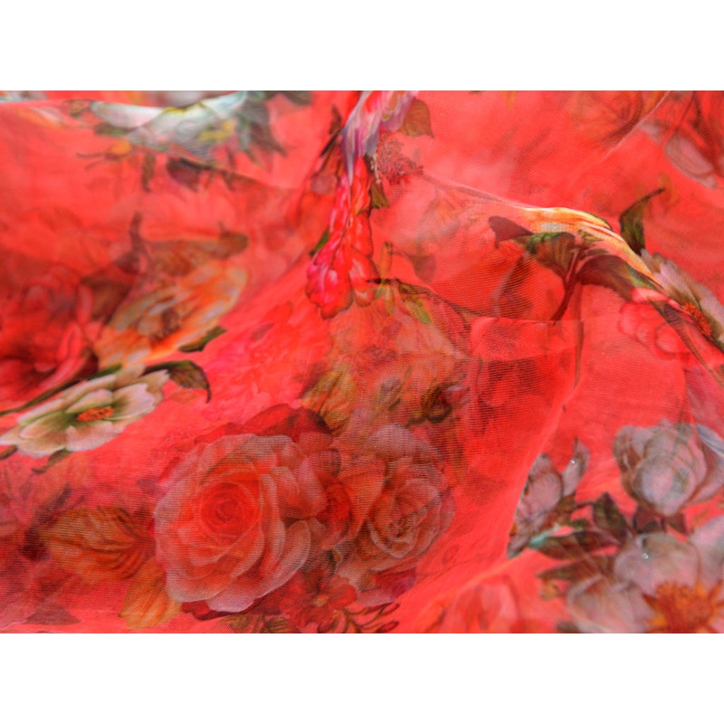 Light Pink Floral Digital Printed Semi Organza Fabric
