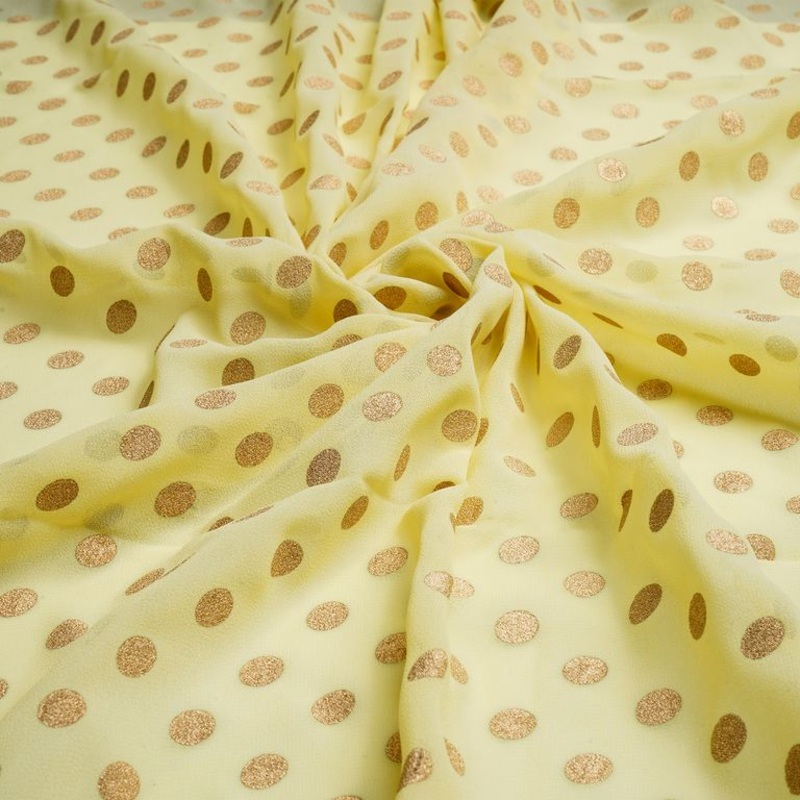Yellow & Golden Polka Dots Faux Georgette Fabric