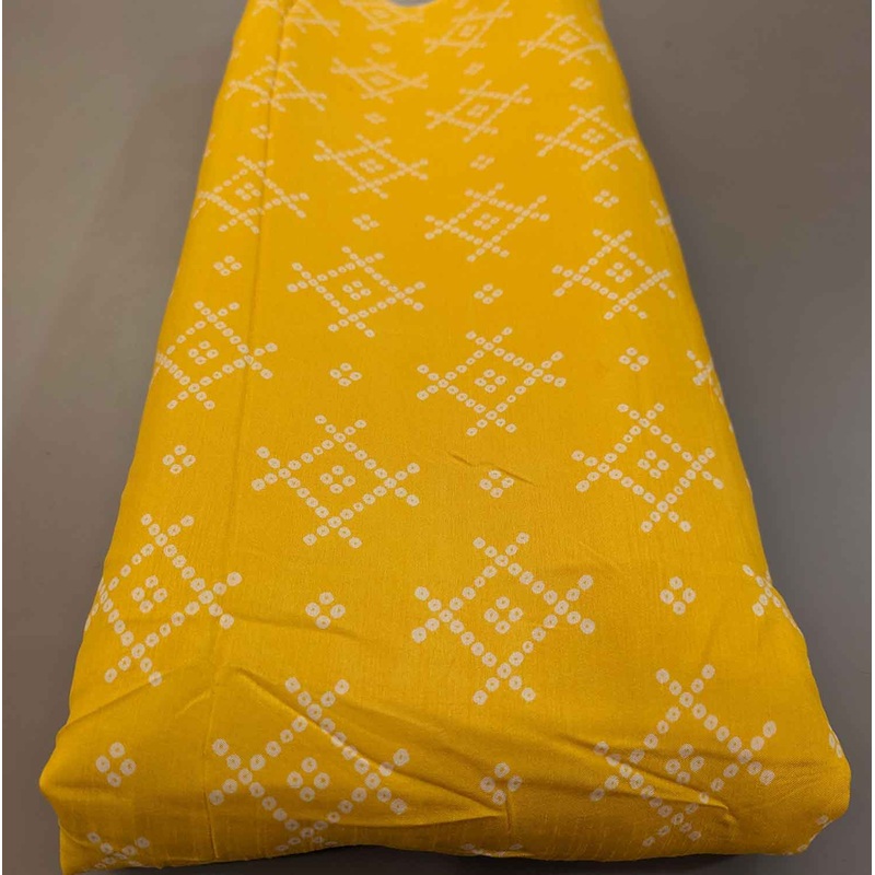 Yellow Traditional Bandhej Dola Silk Fabric