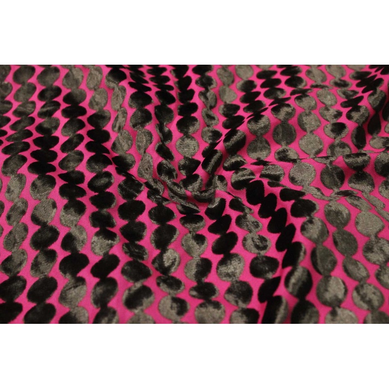 Black & Magenta Pink Geometric Burnout Viscose Polyester Fabric