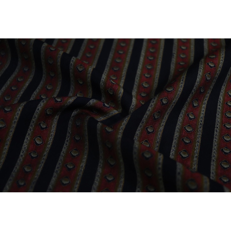 Blue & Maroon Stripes Printed Muslin Viscose Fabric