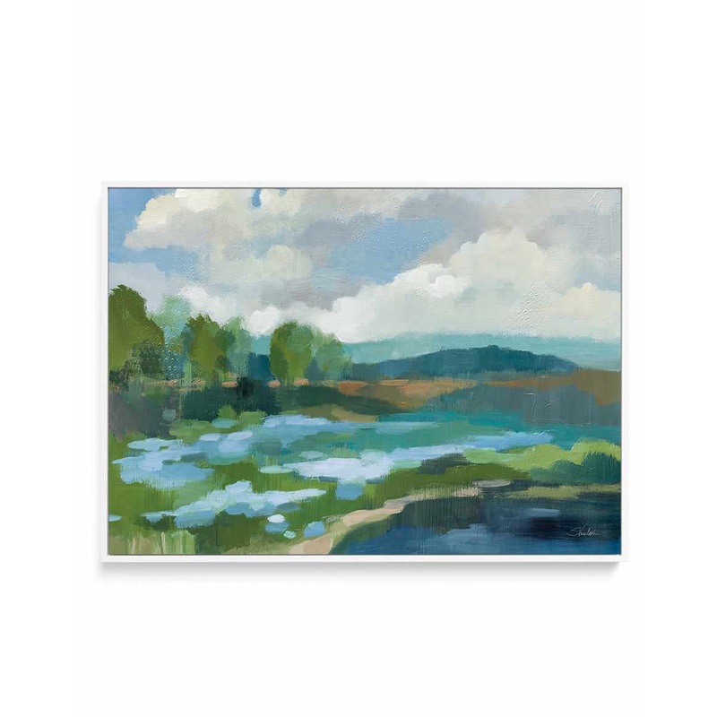 Blue Coastal Flowers Crop | Framed Canvas Art Print