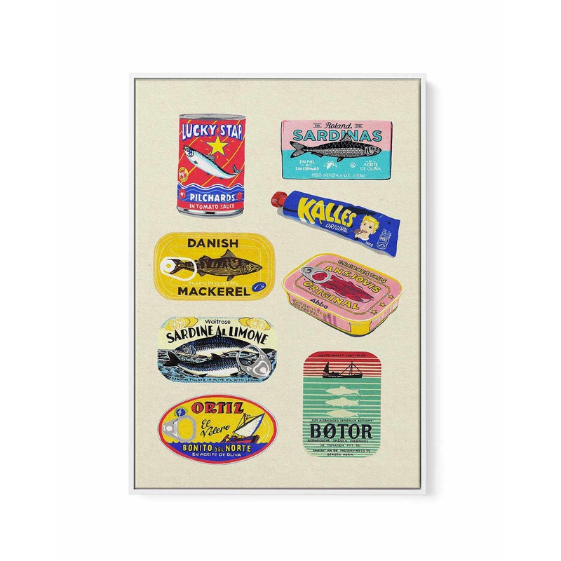 Canned Fish by Studio Mandariini | Framed Canvas Art Print
