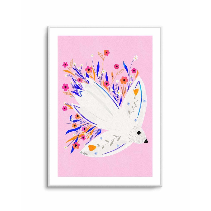 Bird in Flowers Pink illustration by Baroo Bloom | Art Print