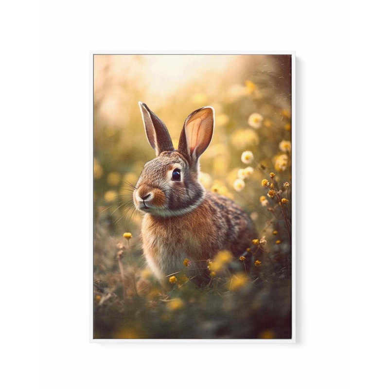 Bunny in Flower Field by Treechild | Framed Canvas Art Print