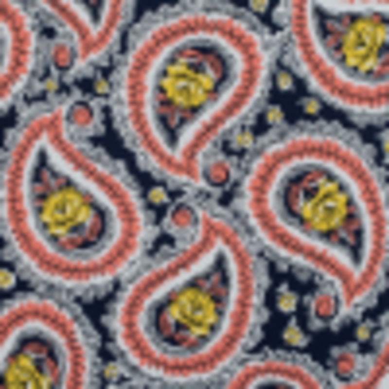 Black Iris, Melon and Cyber Yellow Paisley Stretch Cotton Sateen