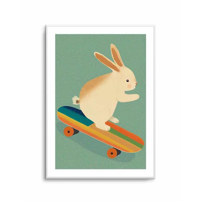 Bunny On Skateboard By Treechild | Art Print