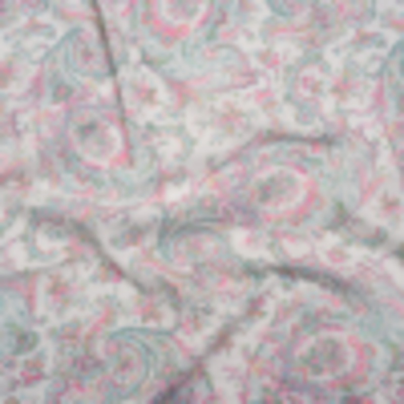 Cotton and Polyester Jersey Print - Ivory, Pastel Green and Pink Delicate Paisley - Deadstock