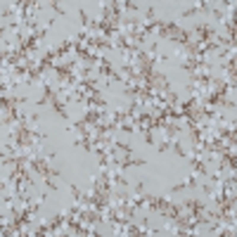 Stretch Net with Sequins - White and Copper Fancy Floral Clusters on Black