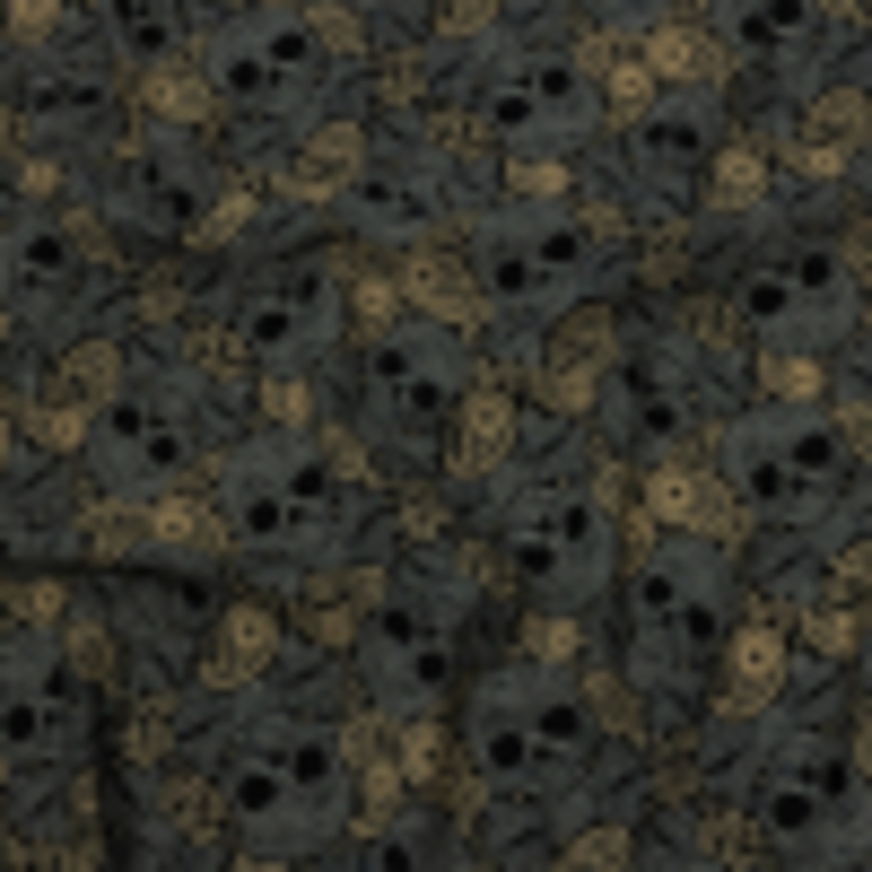 Black, Gold and Cream Paisley Skulls Stretch Nylon Jersey