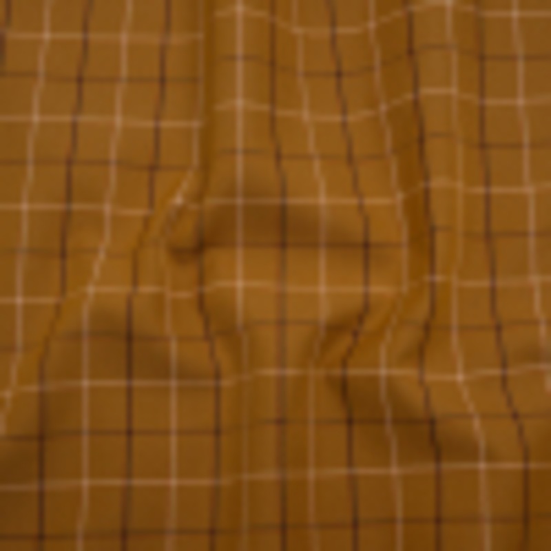 Cotton and Polyester Twill - Yellow Ochre, Navy and White Shadow Window Pane Check - Deadstock