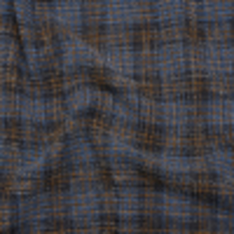 Cotton and Wool Blend Tweed - Blue, Navy and Orange Plaid - Deadstock