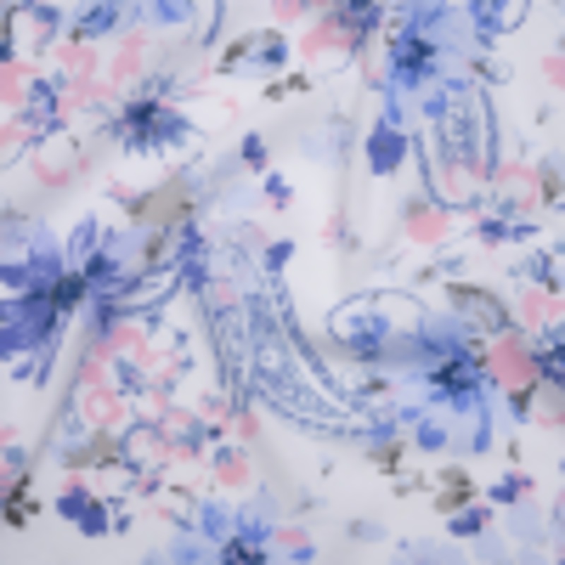 Cotton Jersey Print - Pink, Blue and White Watercolor Flowers and Paisley - Deadstock