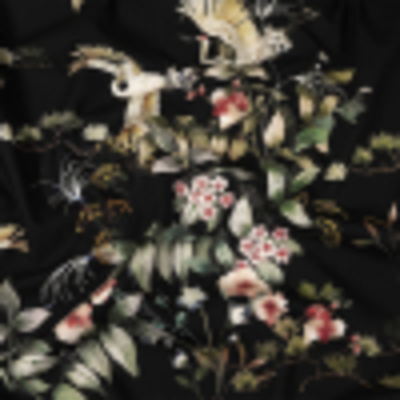 Cotton Poplin - Black and Green Birds and Flowers - La Grande Tournee Print - Mood Exclusive Jacques Collection