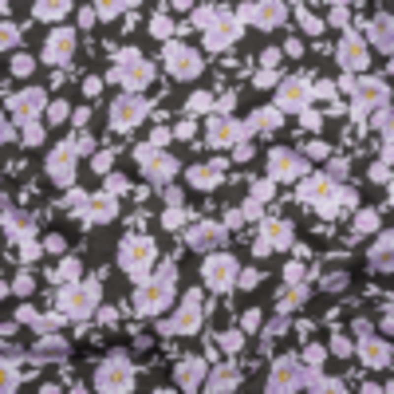Stretch Rayon Jersey Print - Charcoal, Lavender and White Floral - Deadstock