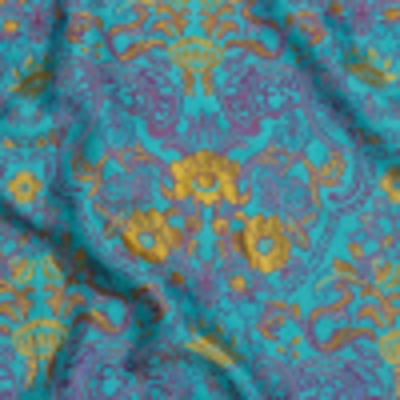 Turquoise, Magenta and Golden Yellow Floral Damask Metallic Luxury Brocade