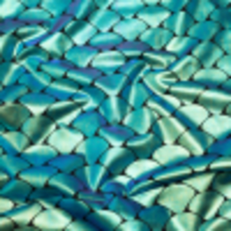 Yaya Han Metallic Foiled Stretch Polyester Jersey - Aqua Blue and Purple Oil Slick Mermaid Fish Scales on Black - Cosplay Collection