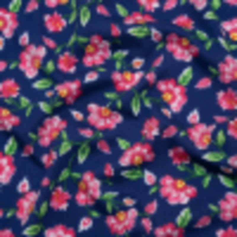 Cotton and Viscose Jersey Print - Ultramarine Blue, Pink and Bright Green Floral - Deadstock