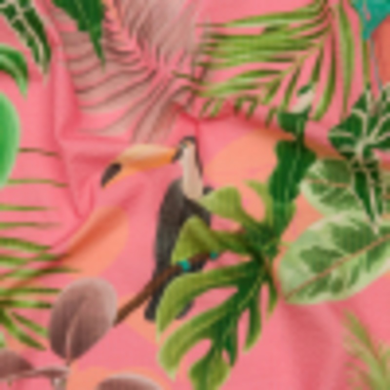 Cotton and Viscose Striped Seersucker Print - Pink Birds and Leaves - Mood Exclusive Birds of Paradise