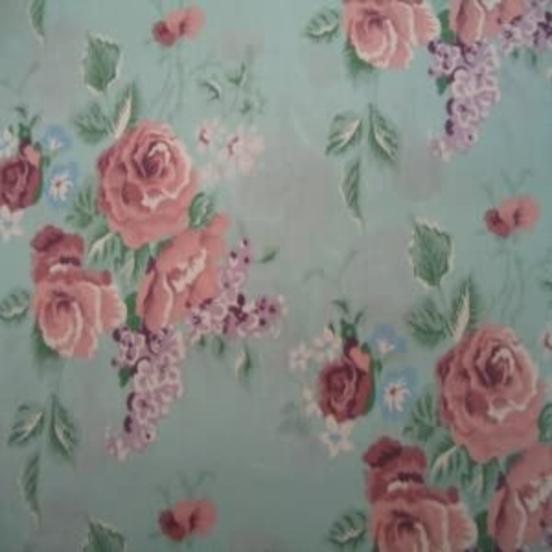 45" Floral Bouquets Mauve with Aqua Background 50/50 Poly/Cotton