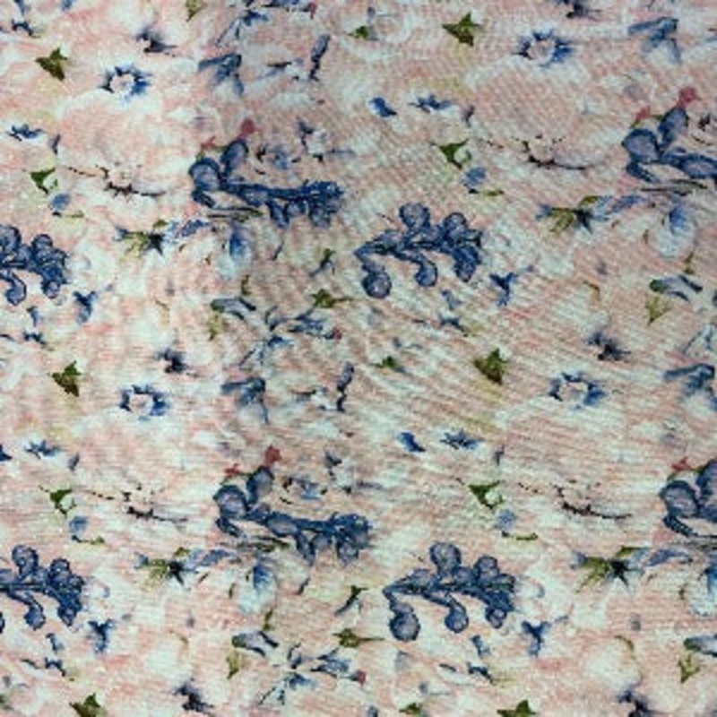 45" Floral Peachy Pink with Blue Centers 100% Cotton