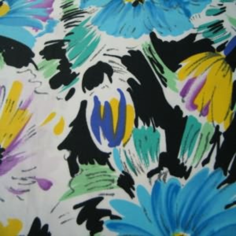 45" Floral Teal, Purple, White and Yellow with Black Background