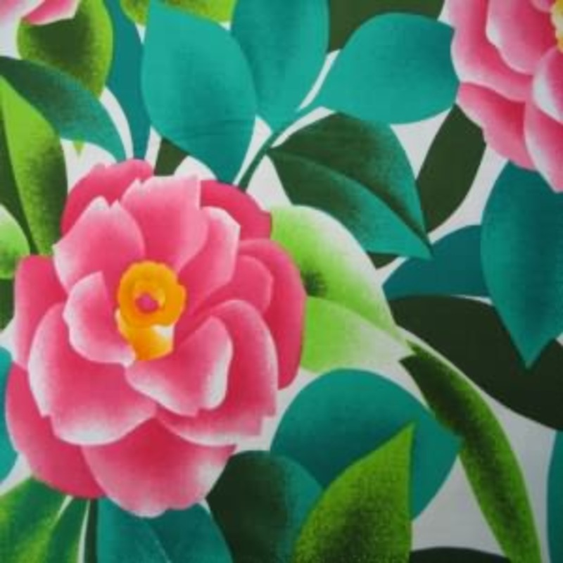 45" Floral Tropical Pink and Green with White Background