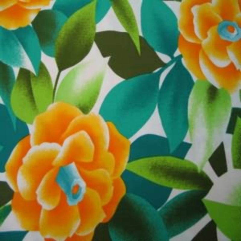 45" Floral Tropical Teal, Orange and Olive