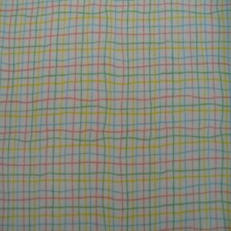 45" Lines Wavy Green, Coral, Yellow and Blue with White Background 100% Cotton