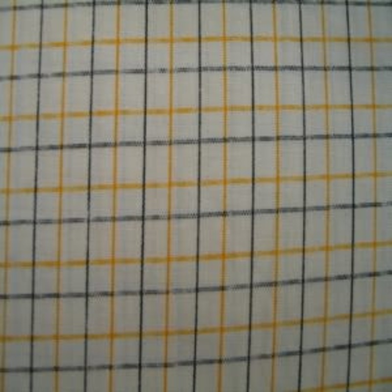 45" Plaid Cream, Black and Yellow Poly Cotton