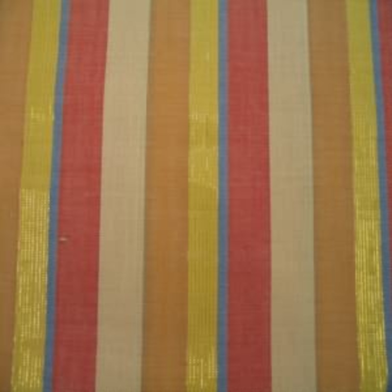 45" Stripe Tan, Gold, Red and Toffee with Gold Metallic Thread Poly Cotton
