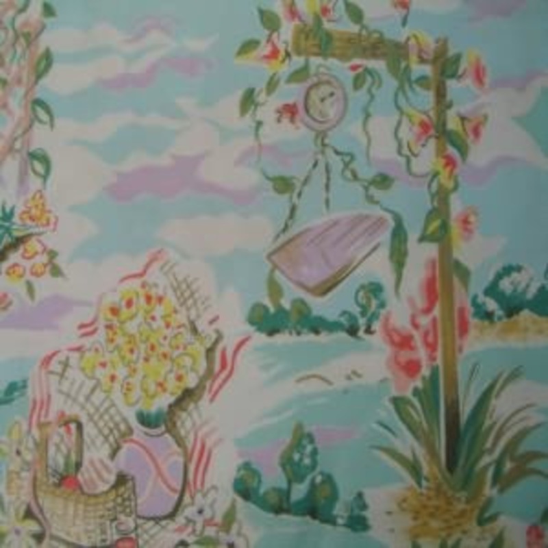 45" Wide 100% Cotton  Garden Floral and Veg. Multi with Green Background Fabric Sold by the Yard