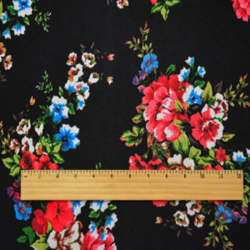 60" Wide Black-Red-Multi Cotton Floral Printed Stretch Spandex Jersey Knit Fabric 95% Cotton 5% Spandex Sold by The Yard