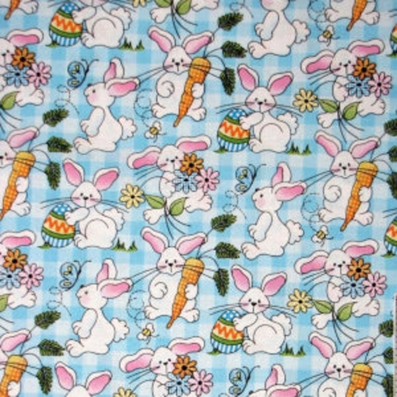 FT-Easter 17922-B Easter Bunnies on Teal Plaid Bunny 100% Cotton Fabric Sold by The Yard