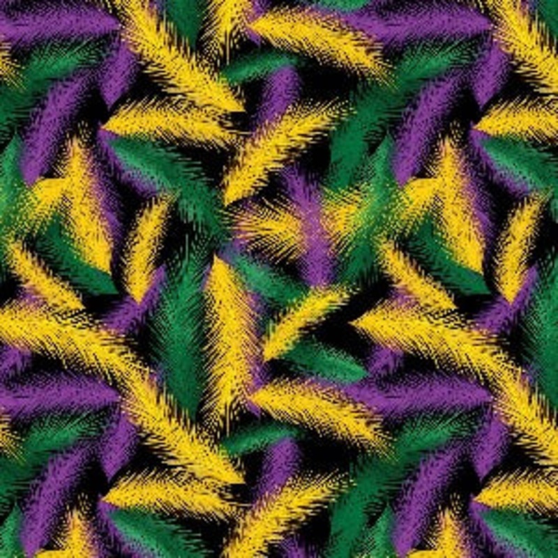 45" Wide Mardi Gras 1081-94 Black/Multi Tossed Feathers