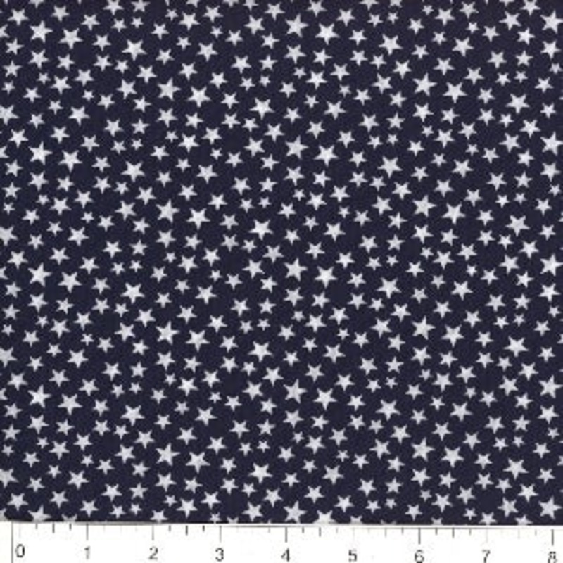 45" Wide Patriotic White Medium and Small Stars Navy Background