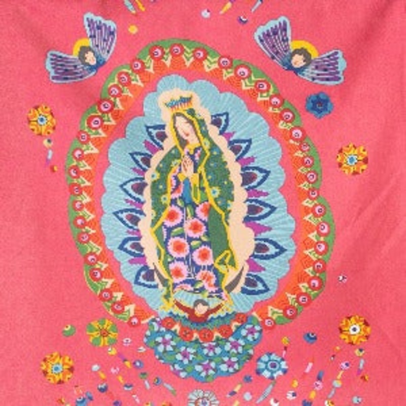 Alexander Henry Fabrics Our Lady of Guadalupe Tea/Pink Panel 24" X 45" Has 2 Virgins Per Panel