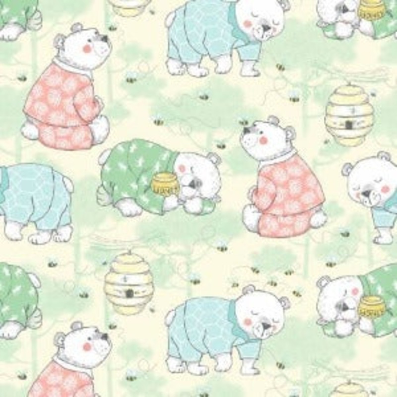Comfy Flannel Bear & Honey Yellow, Fabric by the Yard