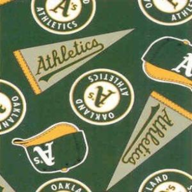 Fleece Oakland Atheletics Green/Yellow/White, Fabric by the Yard