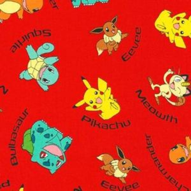 Kaufman Pokemon Characters Red, Fabric by the Yard